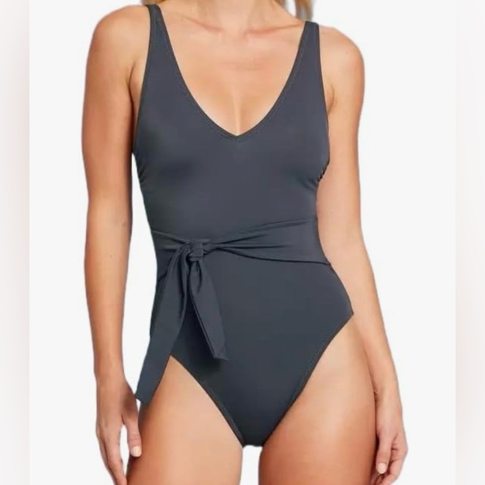 NWT Shade & Shore slate blue Deep V one piece swimsuit size XL